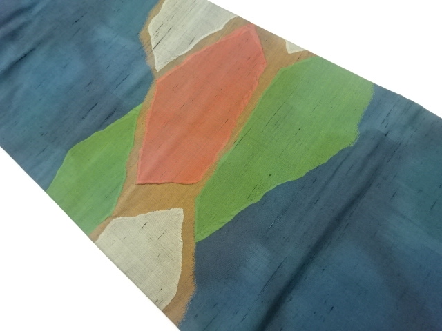 手織り紬ふくれ織抽象模様織出し名古屋帯